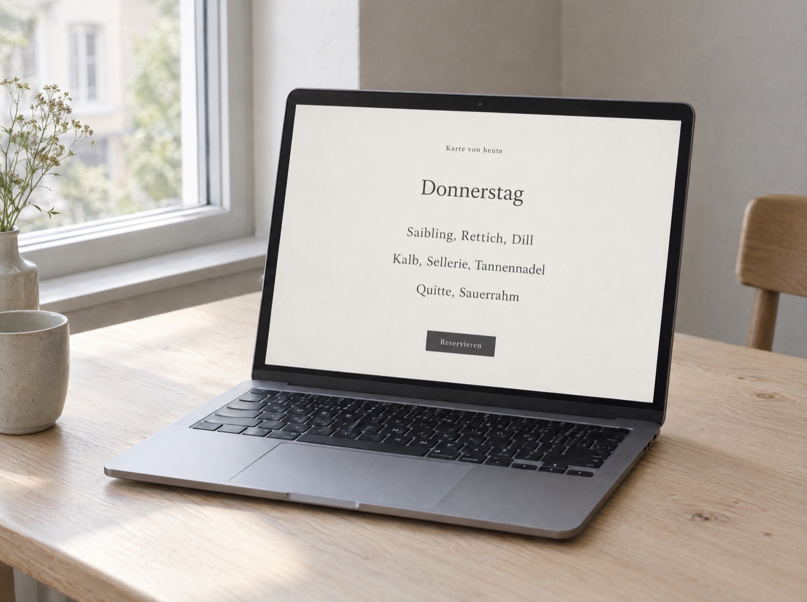 Dieselbe Tageskarte als Website auf einem Laptop