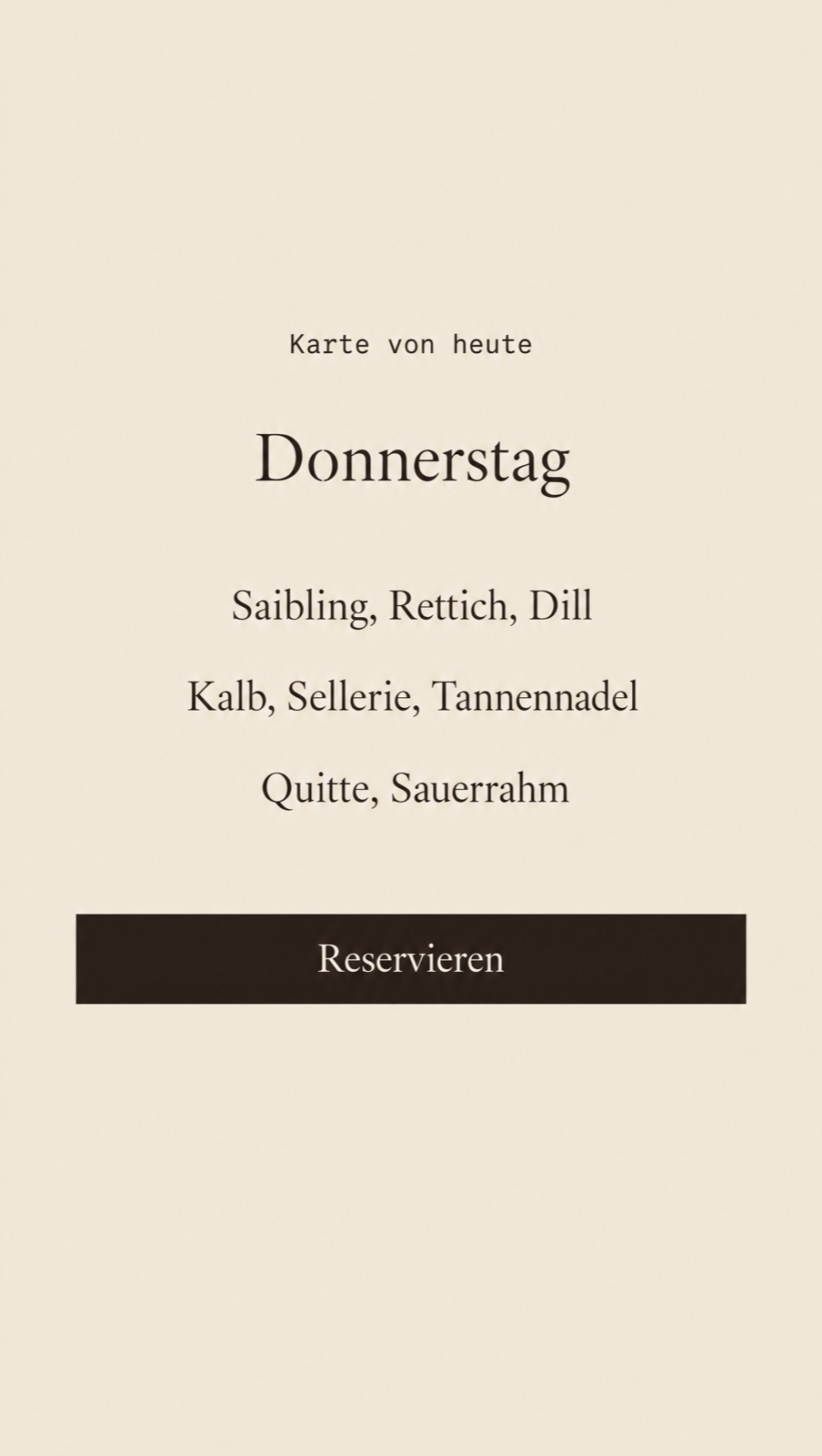 Speisekarte von heute mit Knopf zum Reservieren auf dem Telefon
